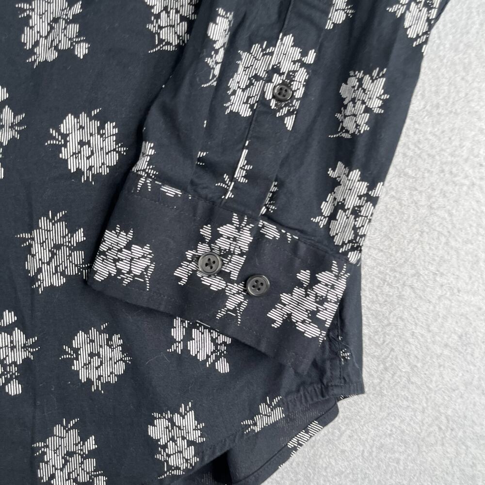 Express 1MX Shirt XL Black Floral Extra Slim Stretch Button Up Long Sleeve Mens - Picture 2 of 11